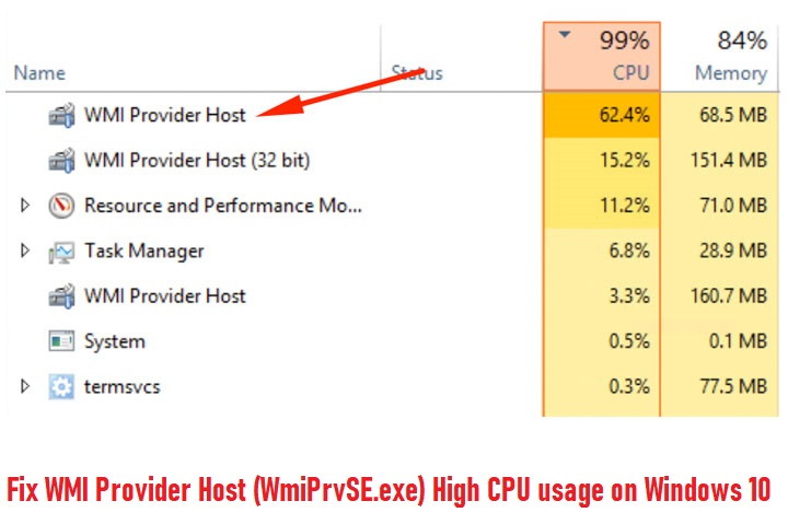 WMI Provider Host (WmiPrvSE.exe) High CPU usage on Windows 10