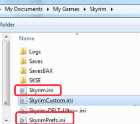 Delete the files named Skirim.ini and SkyrimPrefs.ini